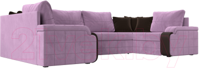 Диван П-образный Лига Диванов Николь / 113282 (микровельвет сиреневый/экокожа коричневый)