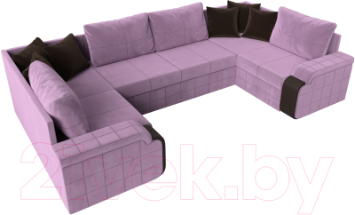 Диван П-образный Лига Диванов Николь / 113282 (микровельвет сиреневый/экокожа коричневый)