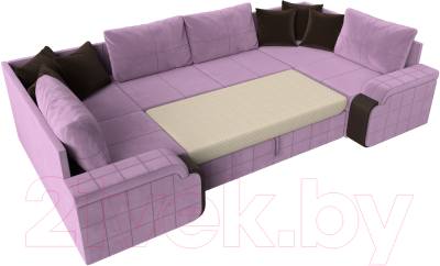 Диван П-образный Лига Диванов Николь / 113282 (микровельвет сиреневый/экокожа коричневый)
