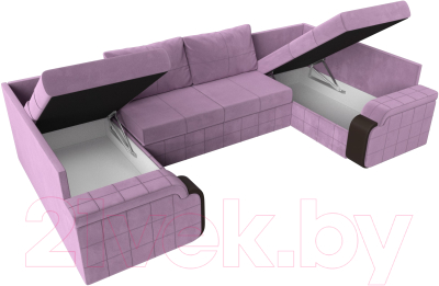 Диван П-образный Лига Диванов Николь / 113282 (микровельвет сиреневый/экокожа коричневый)
