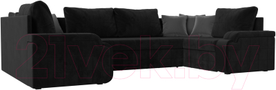 Диван П-образный Лига Диванов Николь / 117006 (велюр черный/экокожа черный) - фото