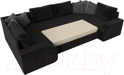 Диван П-образный Лига Диванов Николь / 117006 (велюр черный/экокожа черный)
