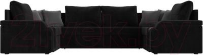Диван П-образный Лига Диванов Николь / 117006 (велюр черный/экокожа черный)