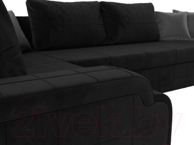 Диван П-образный Лига Диванов Николь / 117006 (велюр черный/экокожа черный)