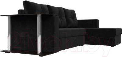Диван угловой Лига Диванов Атланта Лайт правый / 112499 (велюр черный)