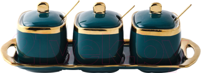 Набор емкостей для хранения AksHome Moonshine (3шт, темно-зеленый/золото) - фото