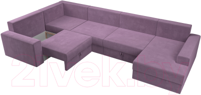 Диван П-образный Лига Диванов Майами левый / 114835L (микровельвет сиреневый)