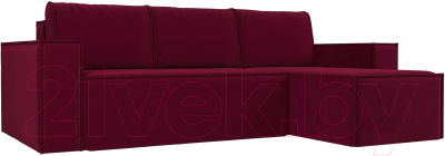 Диван угловой Лига Диванов Куба правый / 112682 (микровельвет бордовый) - фото