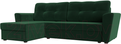 Диван угловой Лига Диванов Амстердам Лайт левый / 112451L (велюр зеленый) - фото
