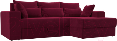 Диван угловой Лига Диванов Майами правый / 114938 (микровельвет бордовый) - фото