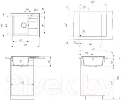 Мойка кухонная Ulgran U-607 (328 бежевый)