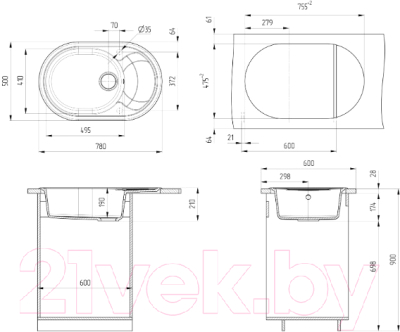 Мойка кухонная Ulgran U-610 (328 бежевый)