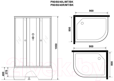 Душевая кабина Niagara Promo P90/80/40R/MT/BK 90x80x195