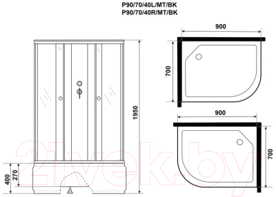 Душевая кабина Niagara Promo P90/70/40L/MT/BK 90x70x195
