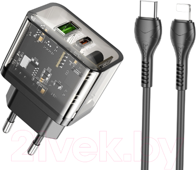 Зарядное устройство сетевое Hoco N34 + кабель Type-C to iP - фото