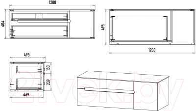 Тумба под умывальник Misty Роял 120 / П-Роя-01120-021П2Я (подвесная, черный)