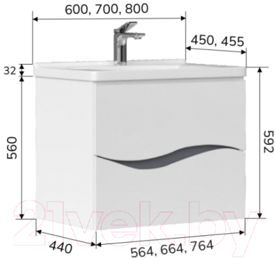 Тумба с умывальником Volna Grey 70.2Y Маринда 70