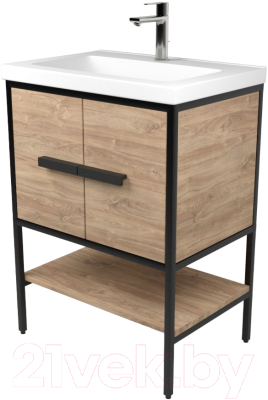 Тумба под умывальник Дабер 010 Тобаго/Эридан/Артвин 60 / Т10.6Т.2.6 (черный/дуб канзас коричневый) - фото