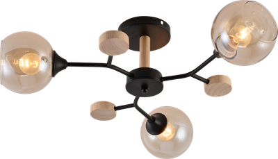 Потолочный светильник Mirastyle MH-1501/3 BK+WOOD - фото
