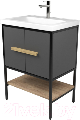 Тумба под умывальник Дабер 010 Тобаго/Эридан/Артвин 60 / Т10.6Т.2.4 (черный/серый/дуб канзас коричневый) - фото