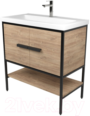Тумба под умывальник Дабер 010 Тобаго/Эридан 80 / Т10.8Т.2.6 (черный/дуб канзас коричневый) - фото