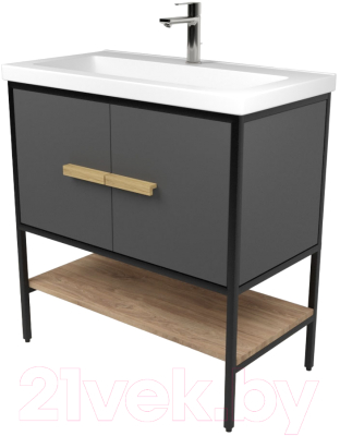 Тумба под умывальник Дабер 010 Тобаго/Эридан 80 / Т10.8Т.2.4 (черный/серый/дуб канзас коричневый) - фото