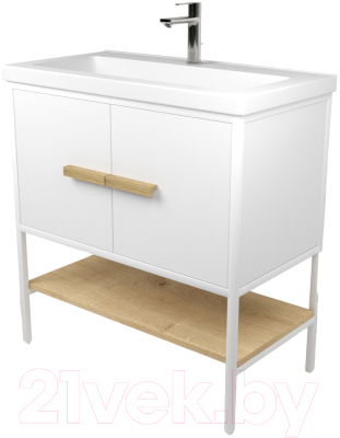 Тумба под умывальник Дабер 010 Тобаго/Эридан 80 / Т10.8Т.1.5 (белый/дуб гамильтон натуральный) - фото