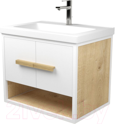 Тумба под умывальник Дабер 009 Тобаго/Эридан/Артвин 60 / Т9.6Т.1.5 (белый/дуб гамильтон натуральный) - фото