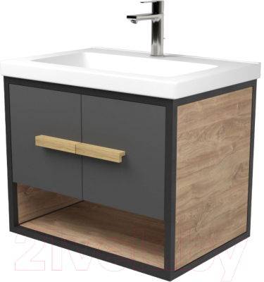 Тумба под умывальник Дабер 009 Тобаго/Эридан/Артвин 60 / Т9.6Т.2.4 (черный/серый/дуб канзас коричневый) - фото