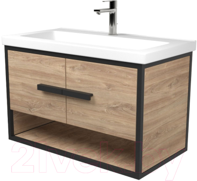 Тумба под умывальник Дабер 009 Тобаго/Эридан 80 / Т9.8Т.2.6 (черный/дуб канзас коричневый) - фото