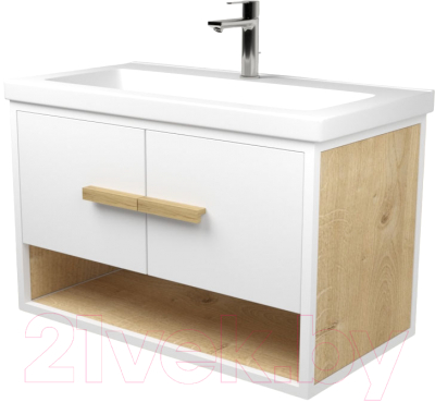 Тумба под умывальник Дабер 009 Тобаго/Эридан 80 / Т9.8Т.1.5 (белый/дуб гамильтон натуральный) - фото
