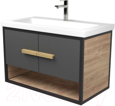 Тумба под умывальник Дабер 009 Тобаго/Эридан 80 / Т9.8Т.2.4 (черный/серый/дуб канзас коричневый) - фото