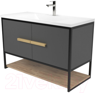 Тумба под умывальник Дабер 008 Andrea Elen 100 / Т8.10А.2.4 (черный/серый/дуб канзас коричневый) - фото
