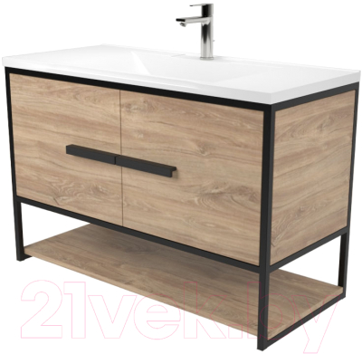 Тумба под умывальник Дабер 008 Andrea Elen 100 / Т8.10А.2.6 (черный/дуб канзас коричневый) - фото
