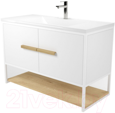 Тумба под умывальник Дабер 008 Andrea Elen 100 / Т8.10А.1.5 (белый/дуб гамильтон натуральный) - фото