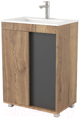 Тумба под умывальник Дабер 013 60 / Т13.6.0.22 (дуб галифакс/серый) - фото