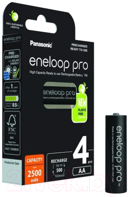 Комплект аккумуляторов Panasonic Eneloop Pro AA 2450mAh / BK-3HCDE/4BE - фото