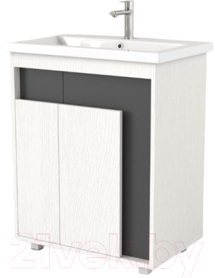 Тумба под умывальник Дабер 015 60 / Т15.6.0.20 (белый древесный/серый) - фото