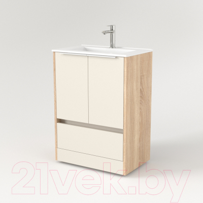 Тумба под умывальник Дабер 017 60 / Т17.6.0.18Б (бежевый/дуб бардолино/ручка белая)