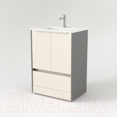 Тумба под умывальник Дабер 017 60 / Т17.6.0.19Б (бежевый/серый/ручка белая)