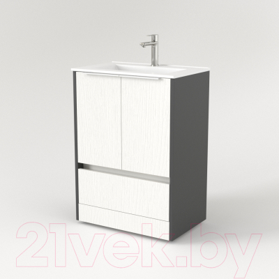 Тумба под умывальник Дабер 017 60 / Т17.6.0.20Б (белый древесный/серый/ручка белая)