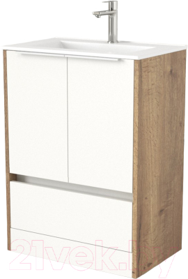 Тумба под умывальник Дабер 017 60 / Т17.6.0.21Б (дуб галифакс/белый/ручка белая) - фото