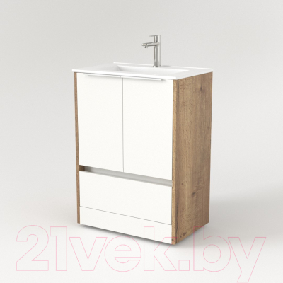 Тумба под умывальник Дабер 017 60 / Т17.6.0.21Б (дуб галифакс/белый/ручка белая)