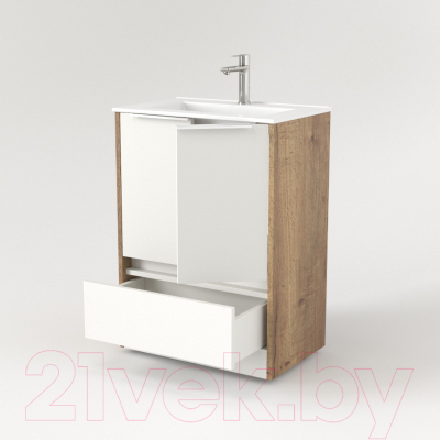 Тумба под умывальник Дабер 017 60 / Т17.6.0.21Б (дуб галифакс/белый/ручка белая)