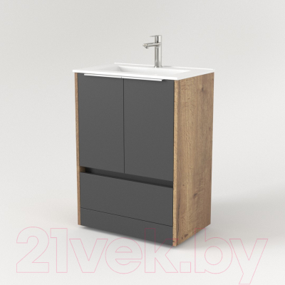 Тумба под умывальник Дабер 017 60 / Т17.6.0.22Б (дуб галифакс/серый/ручка белая)
