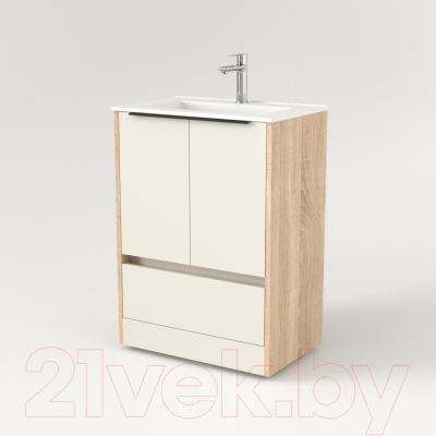 Тумба под умывальник Дабер 017 60 / Т17.6.0.18Ч (бежевый/дуб бардолино/ручка черная)