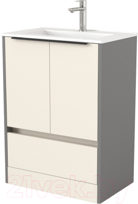Тумба под умывальник Дабер 017 60 / Т17.6.0.19Ч (бежевый/серый/ручка черная) - фото