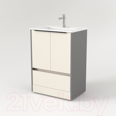 Тумба под умывальник Дабер 017 60 / Т17.6.0.19Ч (бежевый/серый/ручка черная)