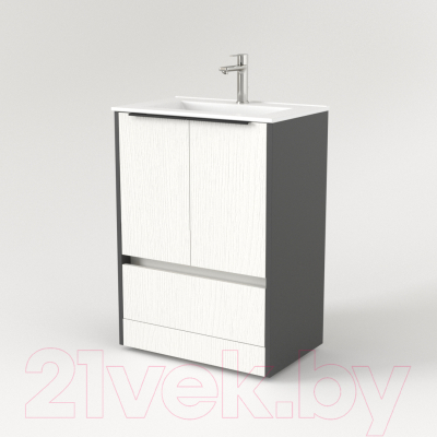 Тумба под умывальник Дабер 017 60 / Т17.6.0.20Ч (белый древесный/серый/ручка черная)