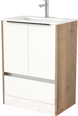 Тумба под умывальник Дабер 017 60 / Т17.6.0.21Ч (дуб галифакс/белый/ручка черная) - фото